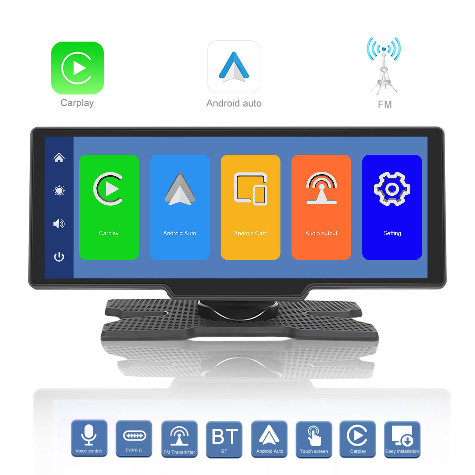 CarPlay с FM трансмитер, Android Auto и гласов контрол – лесна интеграция в автомобила за аудио и навигация без ръце."